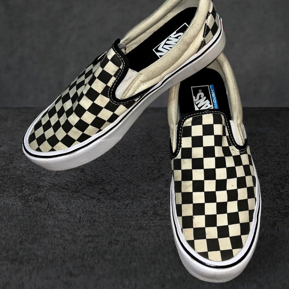 Vans Checkered Slip Ons Ultra Cush Lite Women 9.5, Men 8 Checkers Checks Shoes